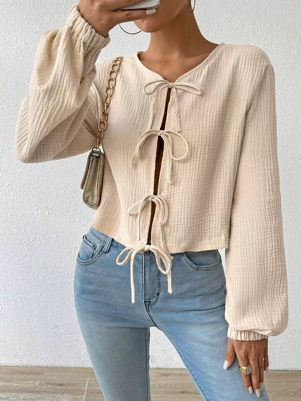 ZARA Fall Winter Loose Fit Slimming Short Tie Front Cardigan - Picture 3 of 6